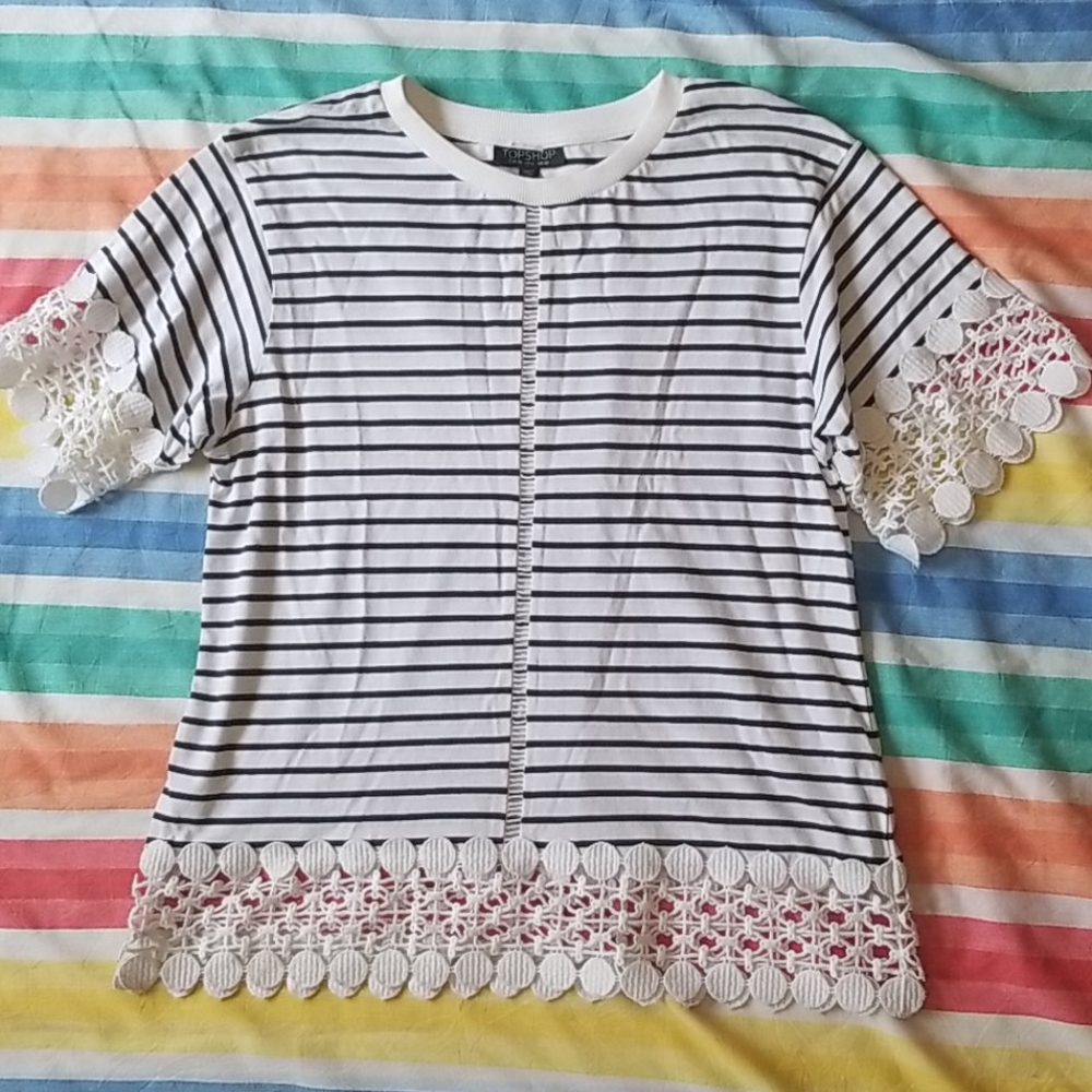 Topshop striped lace blouse